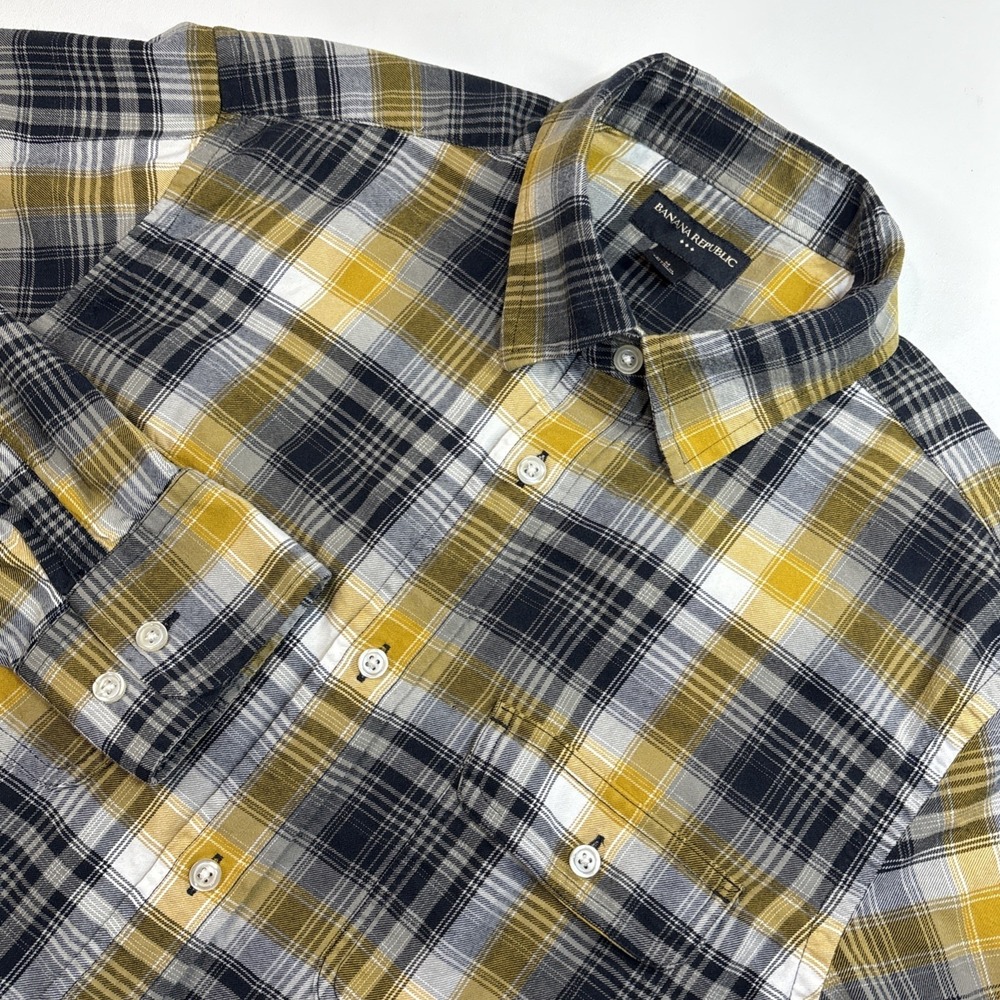 Banana Republic Slim Fit Button Shirt M Yellow Black Plaid‎ Mens